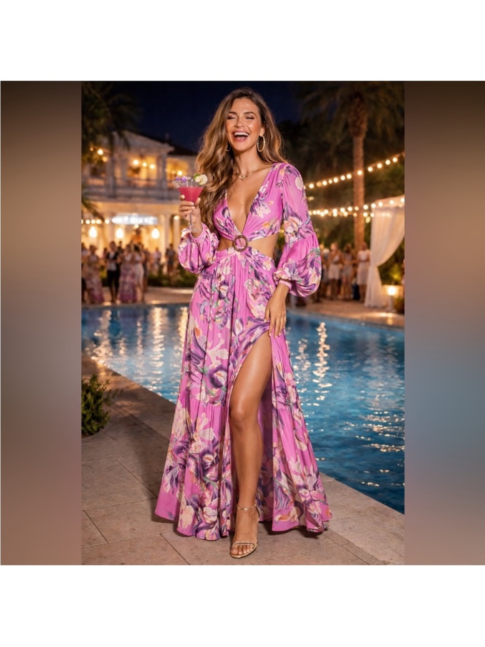 PatBO Pink Floral Cutout Maxi Dress